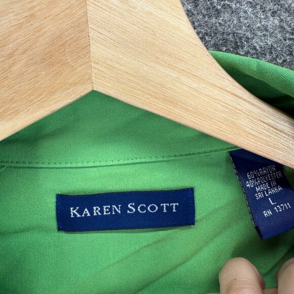 Karen Scott Shirt Women L Large Green Button Up Collared Short Sleeve Pockets - Picture 3 of 6